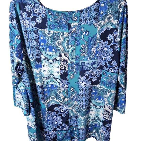 Ruby Lane Womens Wrinkle Free Aqua Blue Paisley Blouse. - Picture 2 of 3